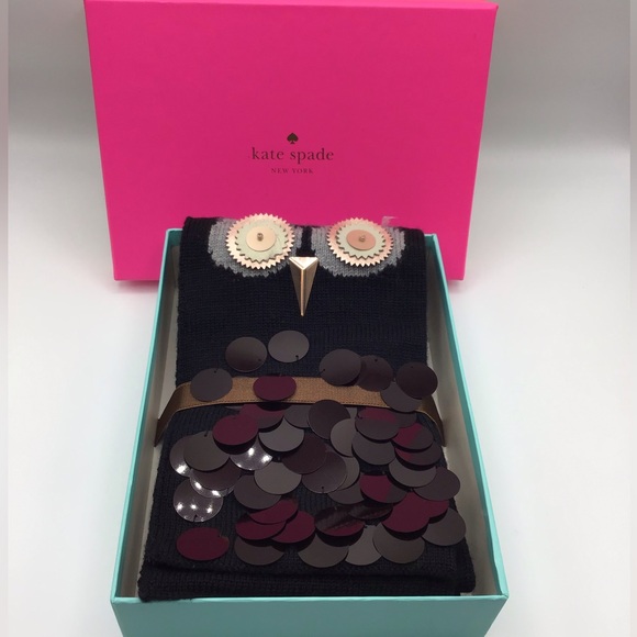 KATE SPADE OWL SCARF NWOT COLOR BLACK - Picture 2 of 9